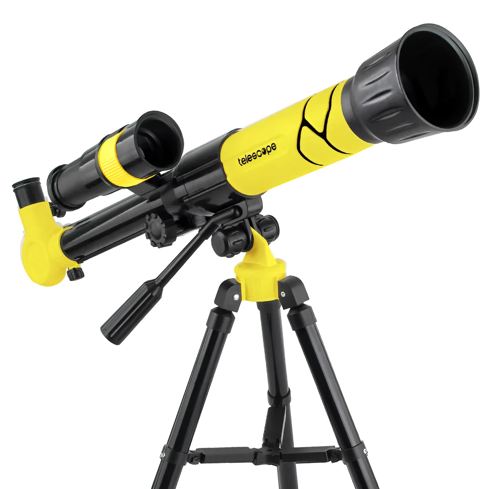 White or yellow plastic astronomical telescope with tripod for kids astronomy