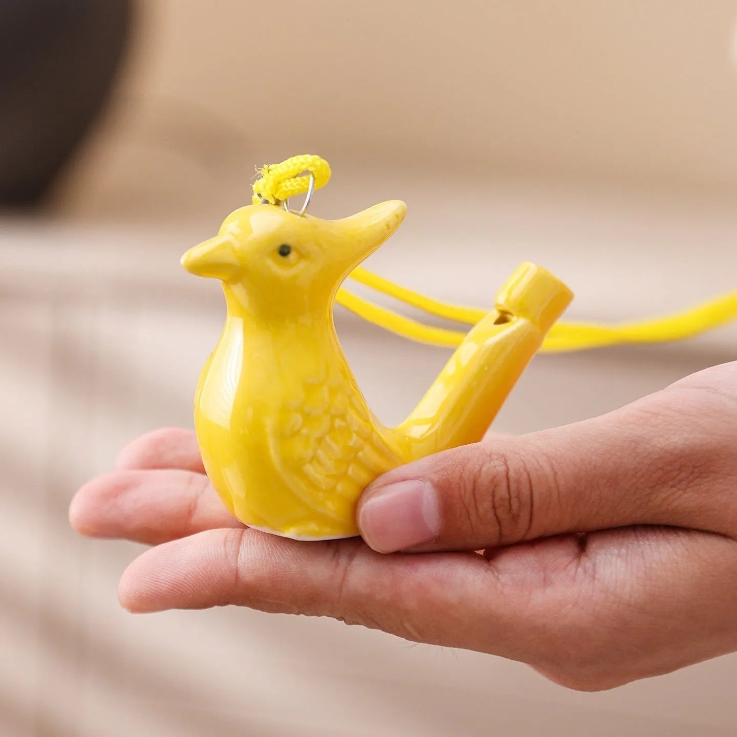 Chinese style white porcelain ceramic whistle with rope, random animal design, children's toy