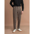 Men's straight-leg casual trousers in black with a draped design detail on the leg.