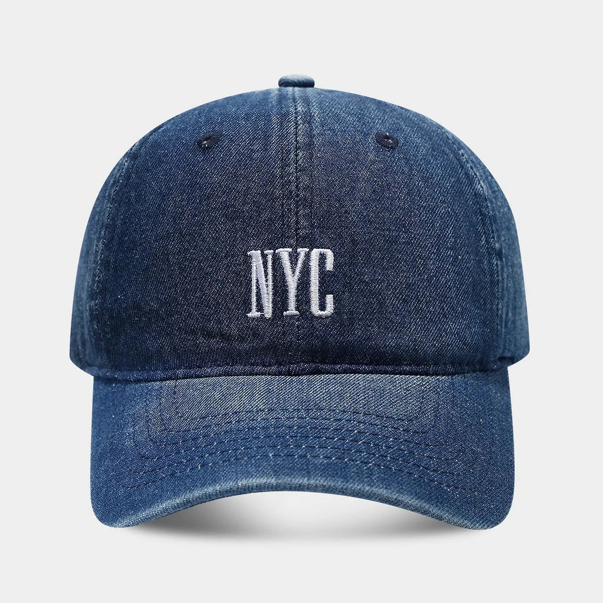 Retro denim peaked cap with embroidered letters in adjustable fit