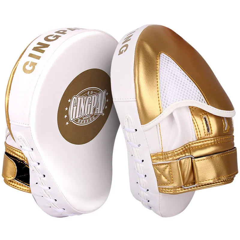 Vertical golden PU leather boxing sanda baffle target for home training.