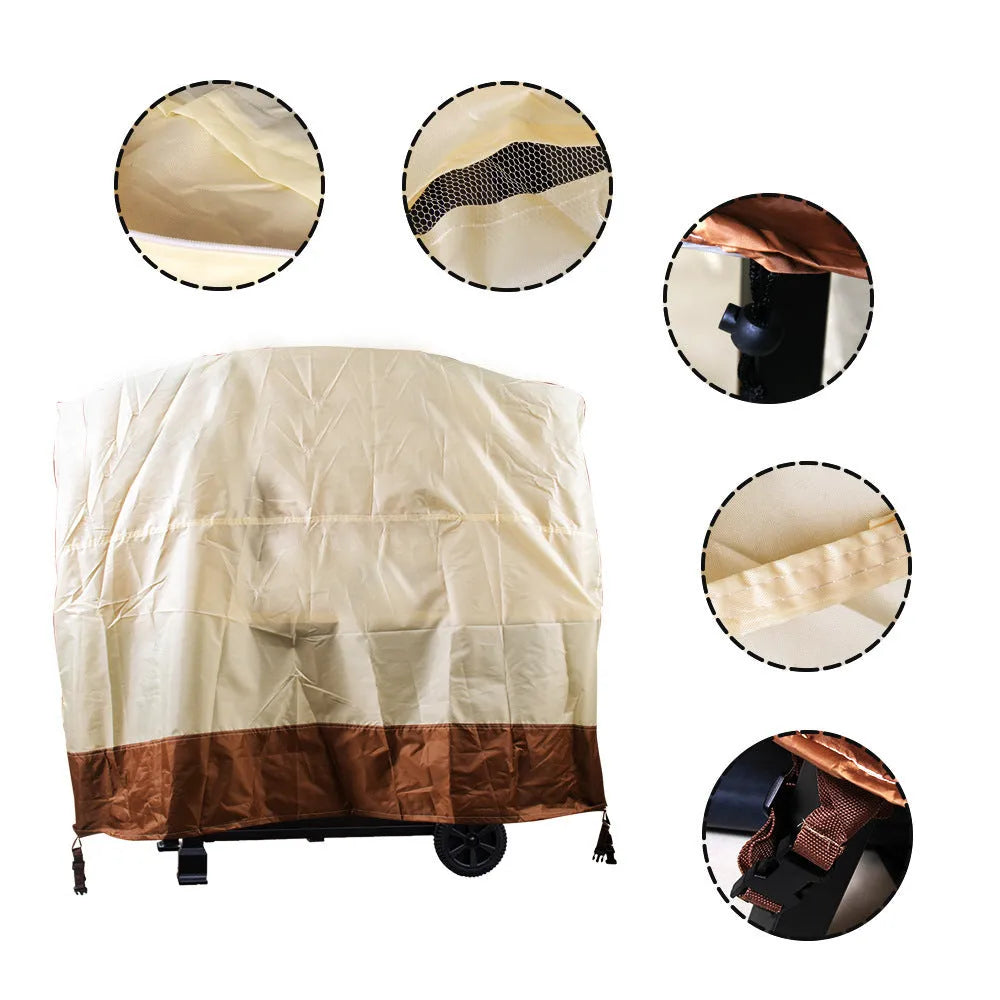 Beige polyester outdoor barbecue dust cover with Nordic style design shown folded