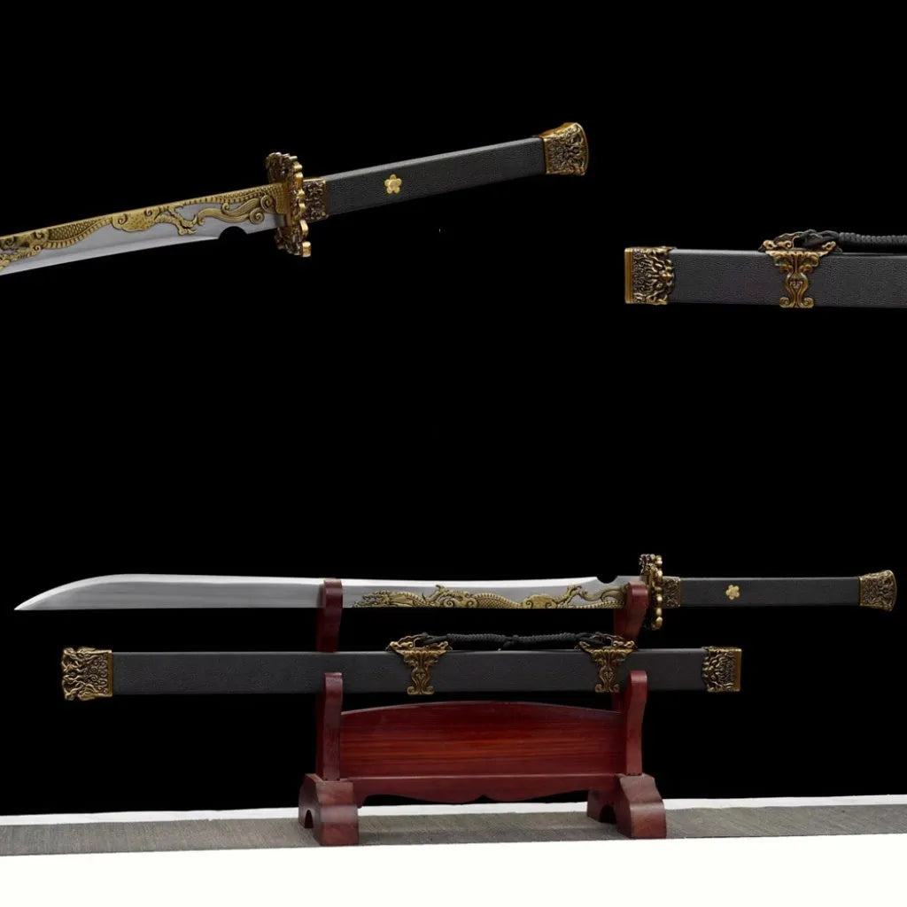 Tang Heng Dao integrated manganese steel decorative sword with solid wood leather scabbard and rope-wrapped handle, 107cm length