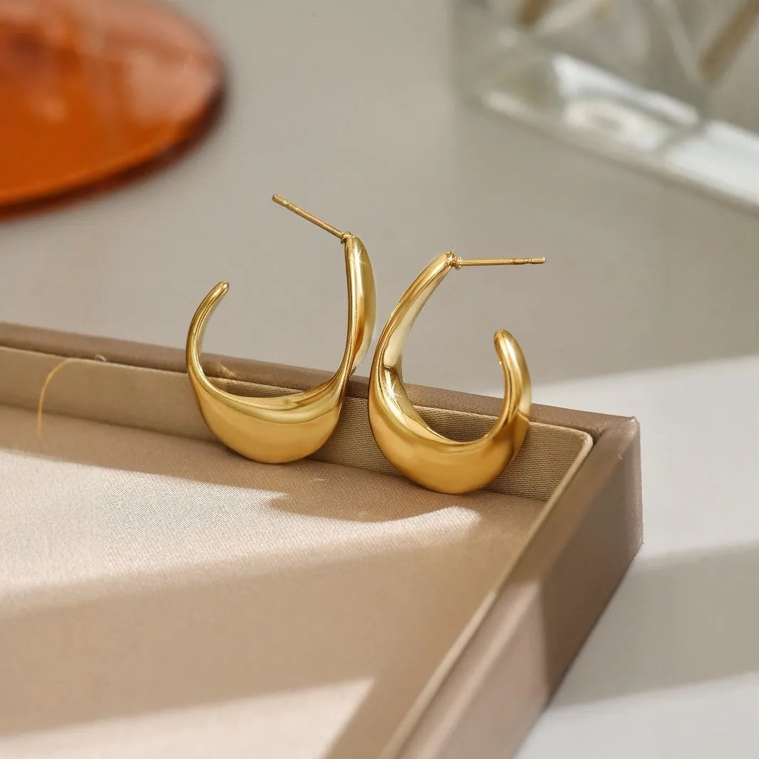 18K gold geometric ring shaped earrings for women stainless steel minimalist design