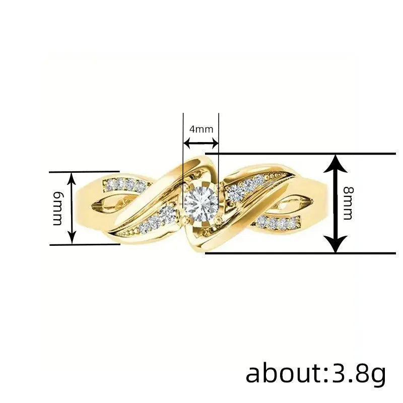 Women's copper cross ring with inlaid zircon stones in yellow gold colour