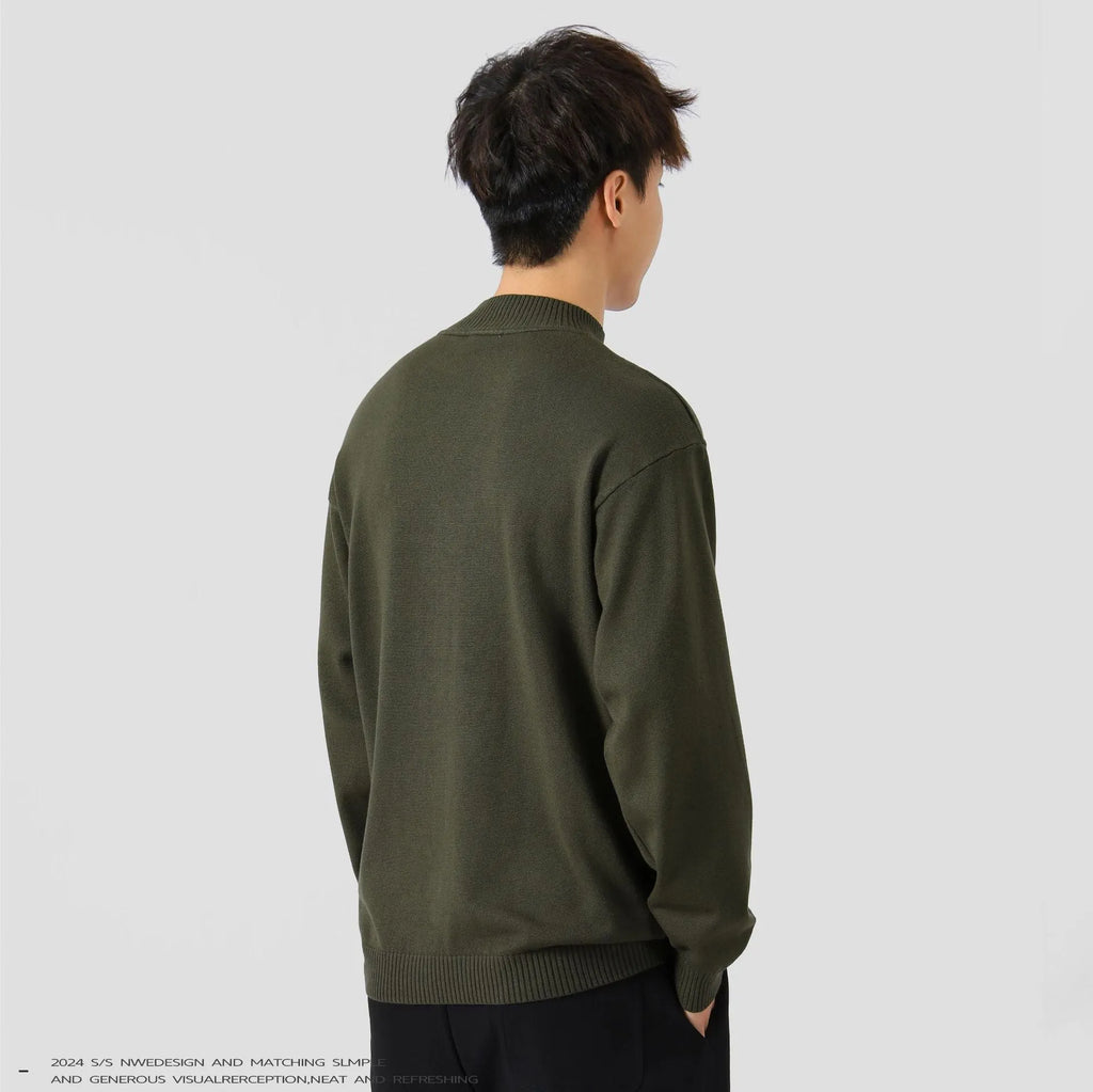 Men's loose-fit long-sleeved pullover sweater in a casual style, shown in a choice of colours.