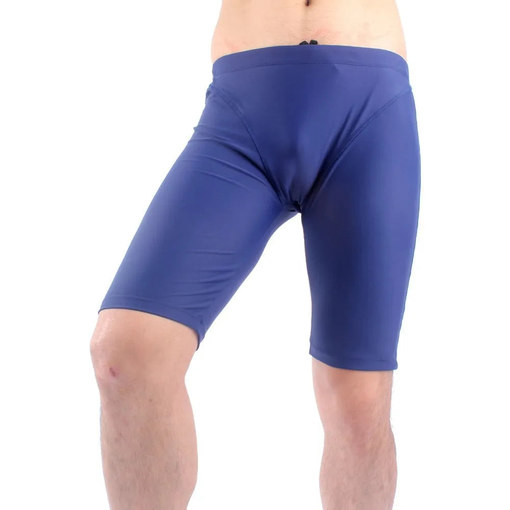 Men's quick-dry swimming trunks in green or navy blue available in extended sizes
