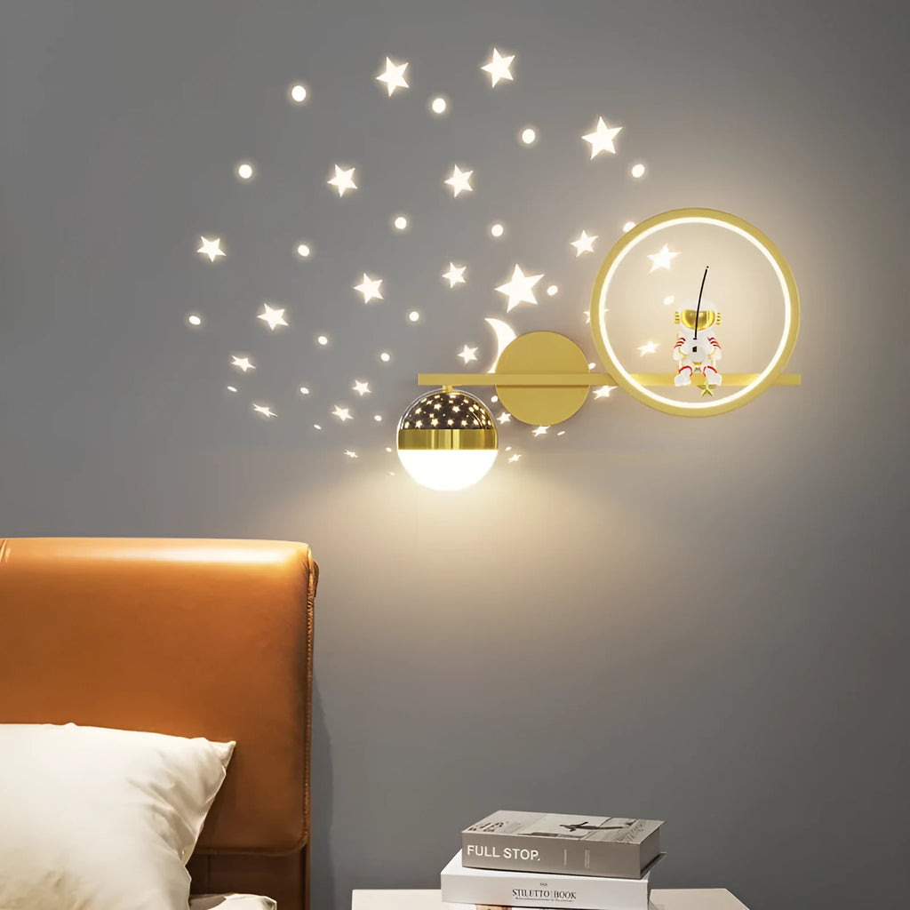 Cartoon astronaut and star sky ball bedroom bedside lamp in Nordic style, available in multiple colours