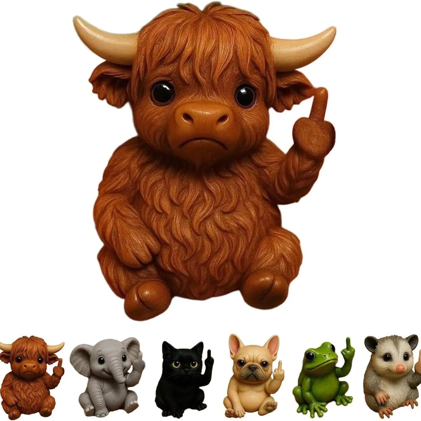 Resin animal middle finger doll ornament showing detailed animal character design with extended hand gesture