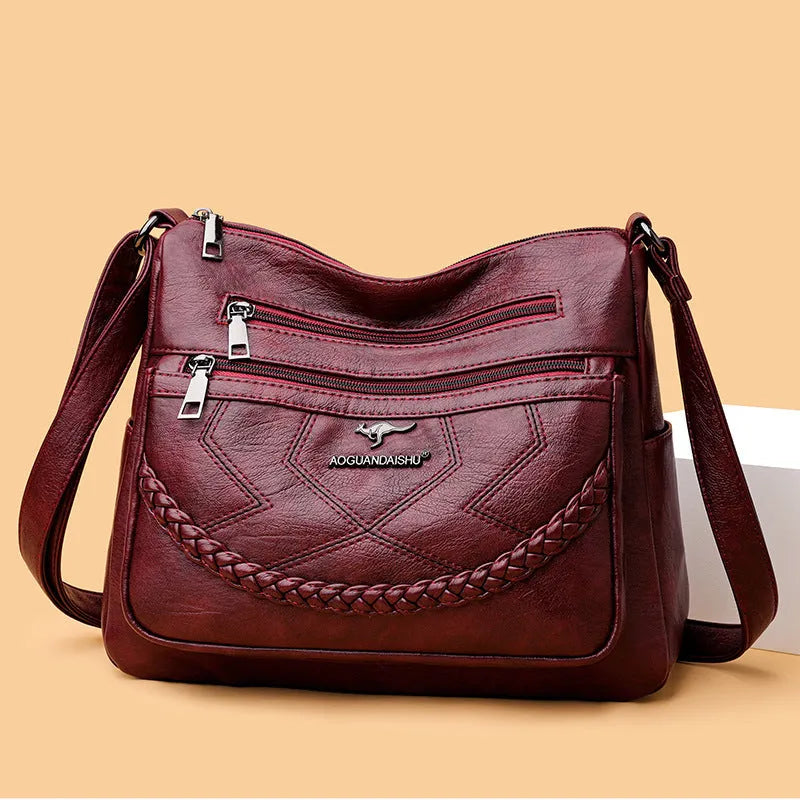 Soft PU leather women's shoulder bag in horizontal square shape with large capacity.