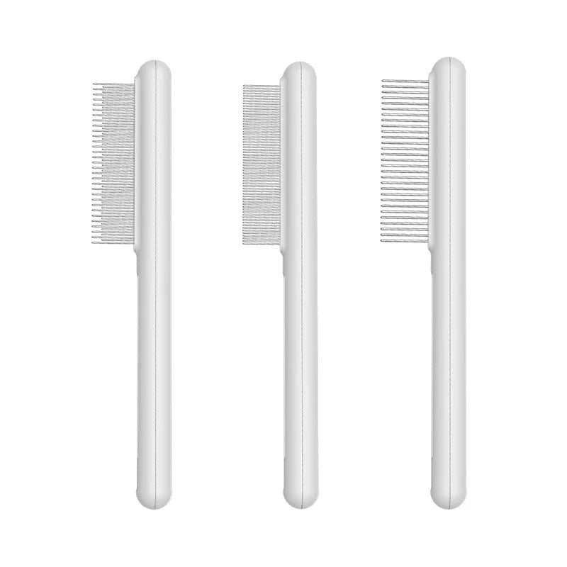 Green and white stainless steel cat combs with rounded teeth for gentle pet grooming