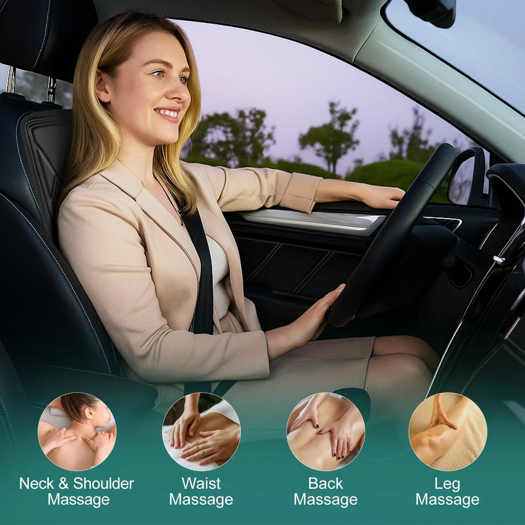 9-speed massage cushion with timer and heat on an office chair showing control panel and fabric cushion