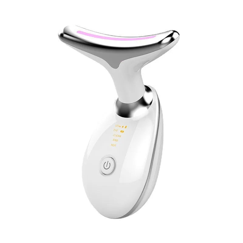 White and black neck fade care massage instrument, 89 x 47 x 120mm, USB rechargeable with EMS and 5 colour light
