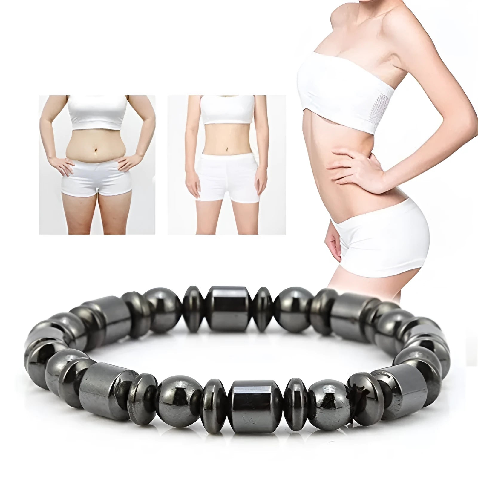 Black stretch bracelet with pentagram stone design, made from magnetite and hematite.