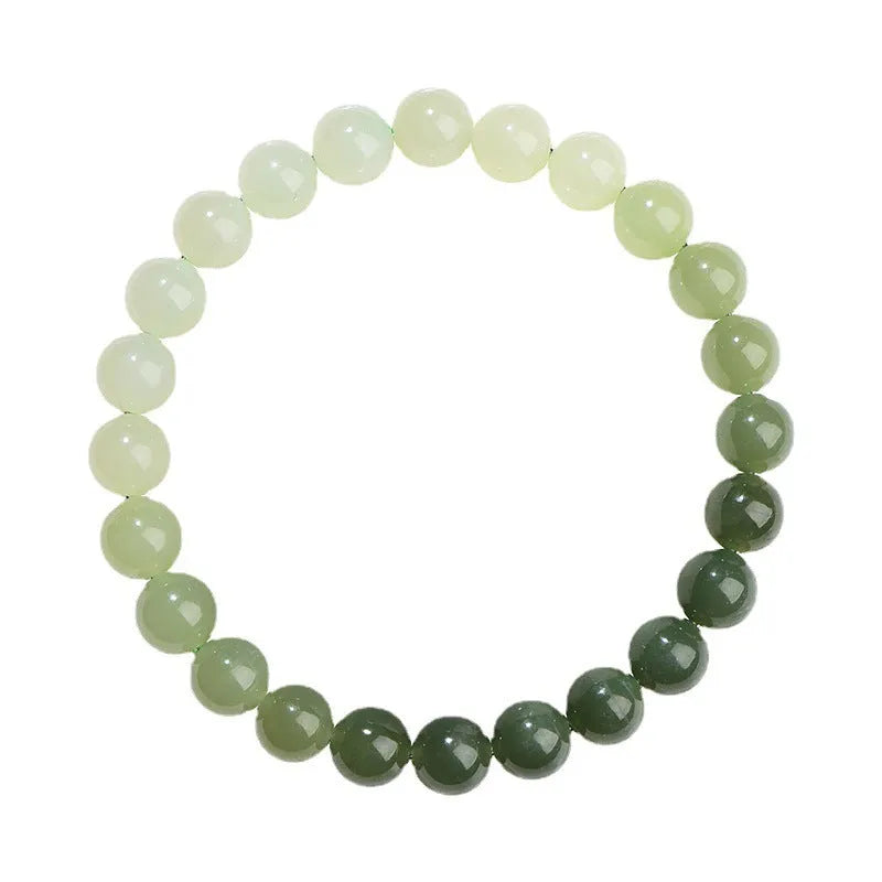 Natural clear water Hetian jade bracelet with gradient colour beads on wrist