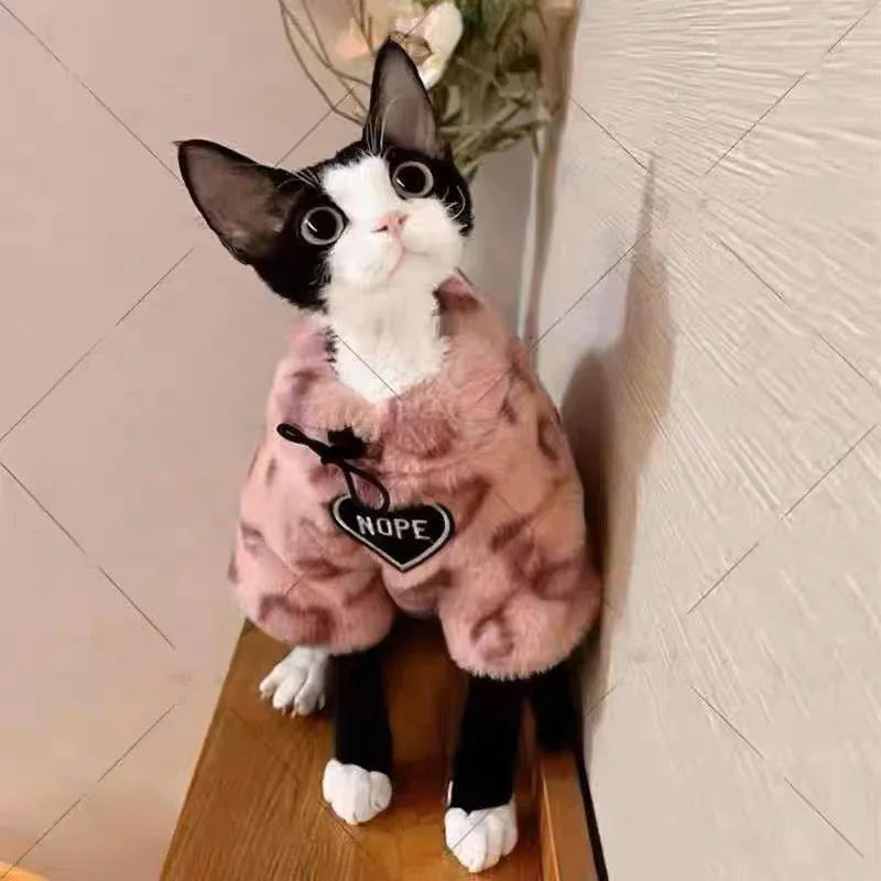 Extra thick fleece dog sweater pink leopard print thermal pet clothing for small medium dogs