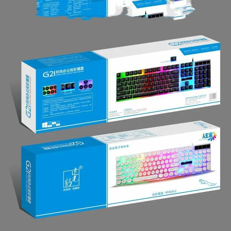 Black or white waterproof 104-key wired gaming keyboard with RGB backlight on a desk
