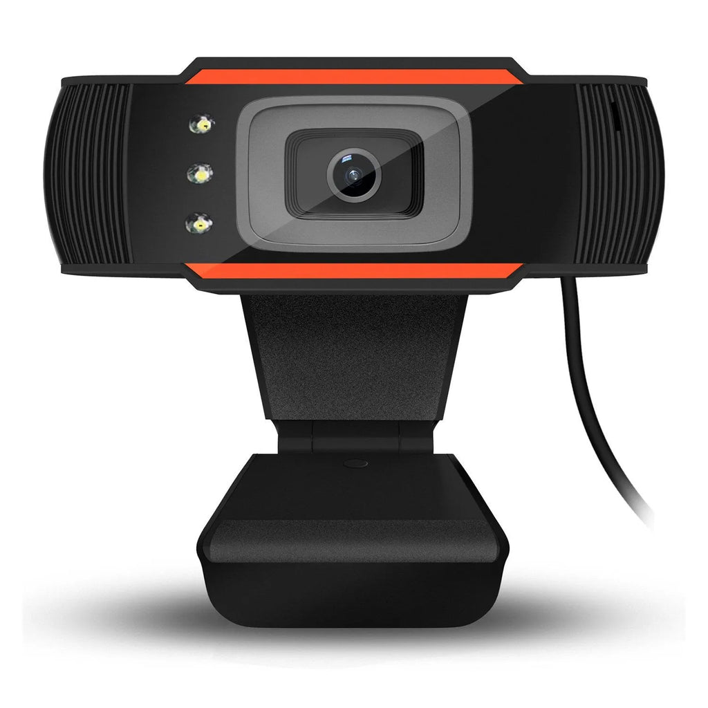USB LED fill light webcam in black with adjustable brightness, compact desktop camera