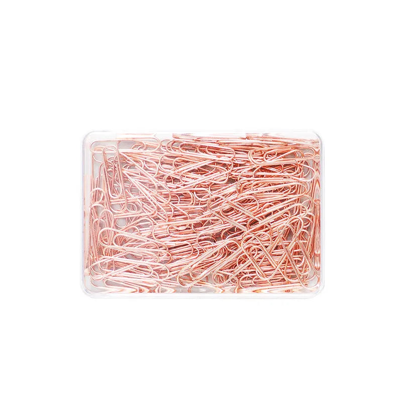 Rose gold heart-shaped paper clips with steel core construction, 28mm size