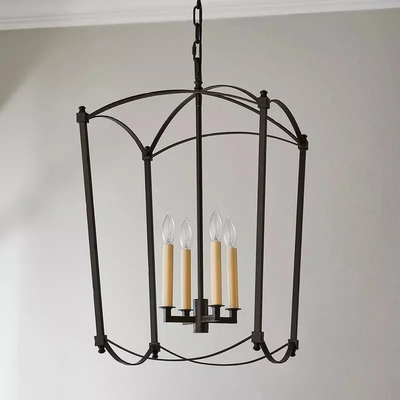Simple Villa four-head iron ceiling lamp in gold or black finish for stair lighting.