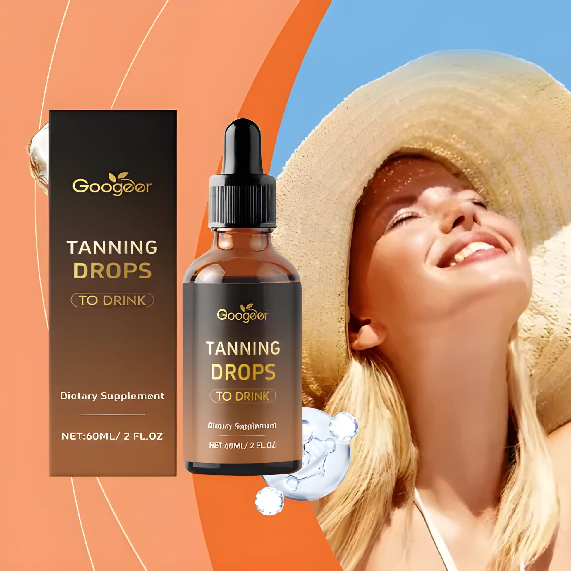 Googeer tanning drops body treatment bottle, 60ml liquid for drinkable bronzing