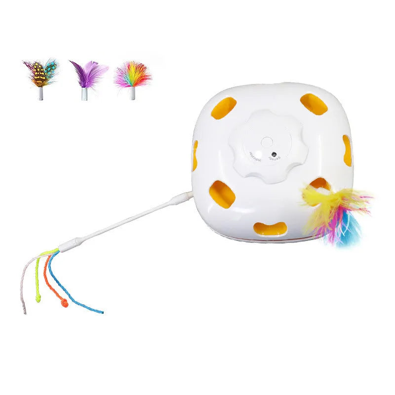 Plastic cat toy with self-hi relief mechanism measuring 19.8 x 11.5 x 19.5cm