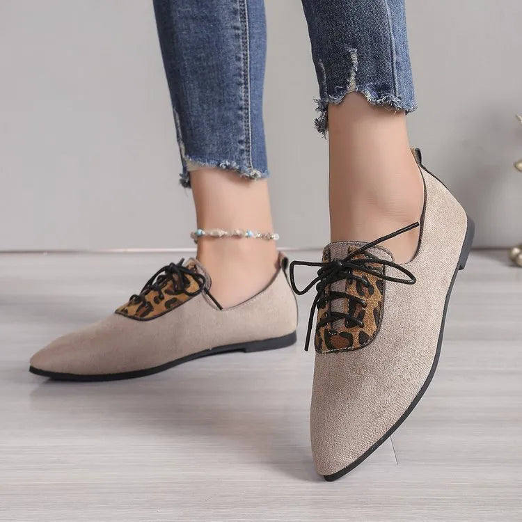 Beige leopard print plus size pointed toe pumps for women in artificial PU with rubber soles