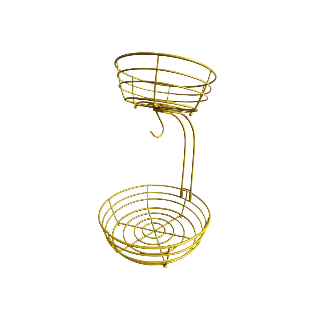 Black and gold wrought iron double-layer fruit storage basket for restaurant kitchen