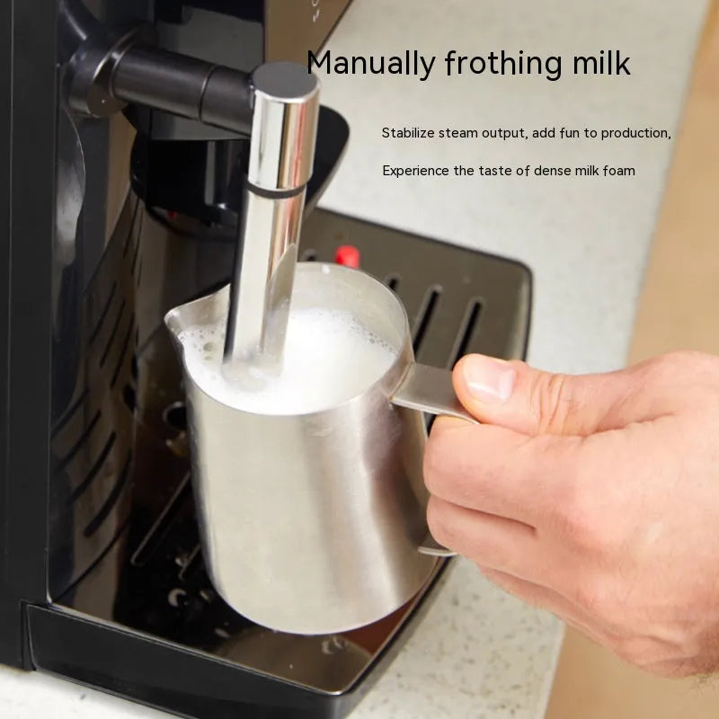 Black automatic small coffee machine with touch screen, 1.8L reservoir, ABS body, industrial style, on countertop