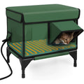 Green outdoor heated insulated foldable cat house made of 900D PVC with charger, available in S M L sizes
