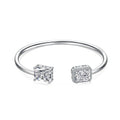 925 sterling silver opening bracelet for women with quadrilateral element, 16cm or 18cm, silver finish