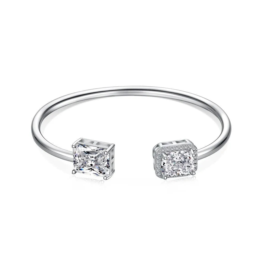 925 sterling silver opening bracelet for women with quadrilateral element, 16cm or 18cm, silver finish