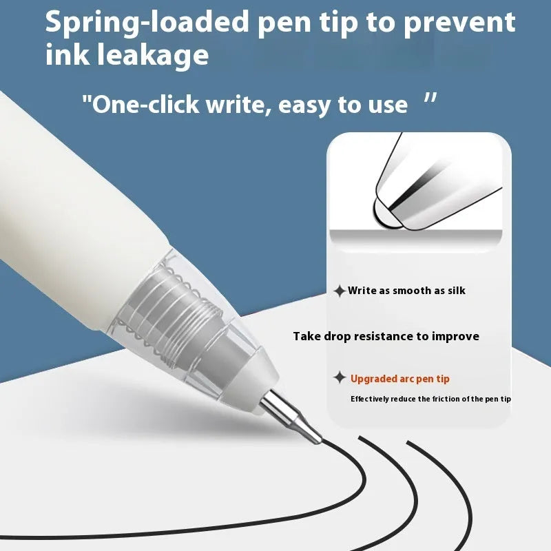 Four bullet-shaped ballpoint pen refills with quick-dry ink in black, blue, red, and ink blue colours.