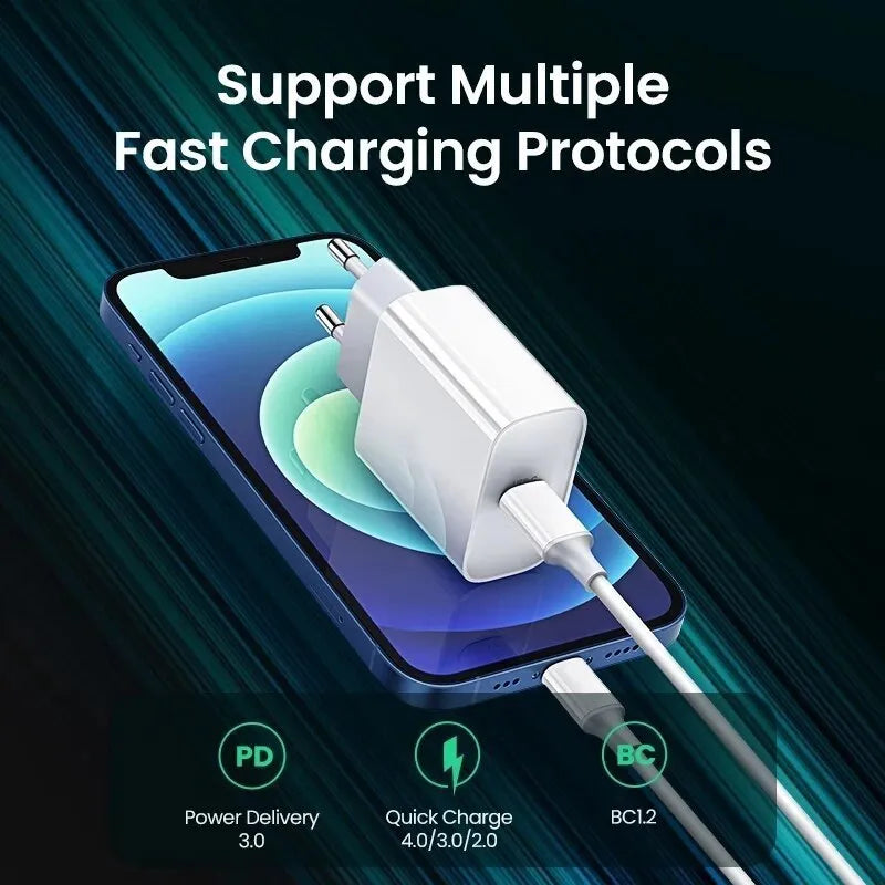 White 20W PD charger with Type-C interface showing international socket compatibility