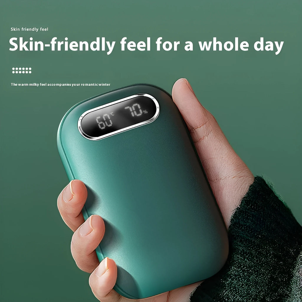 Large capacity digital display USB hand warmer with power bank, double-sided heating, black N25 model