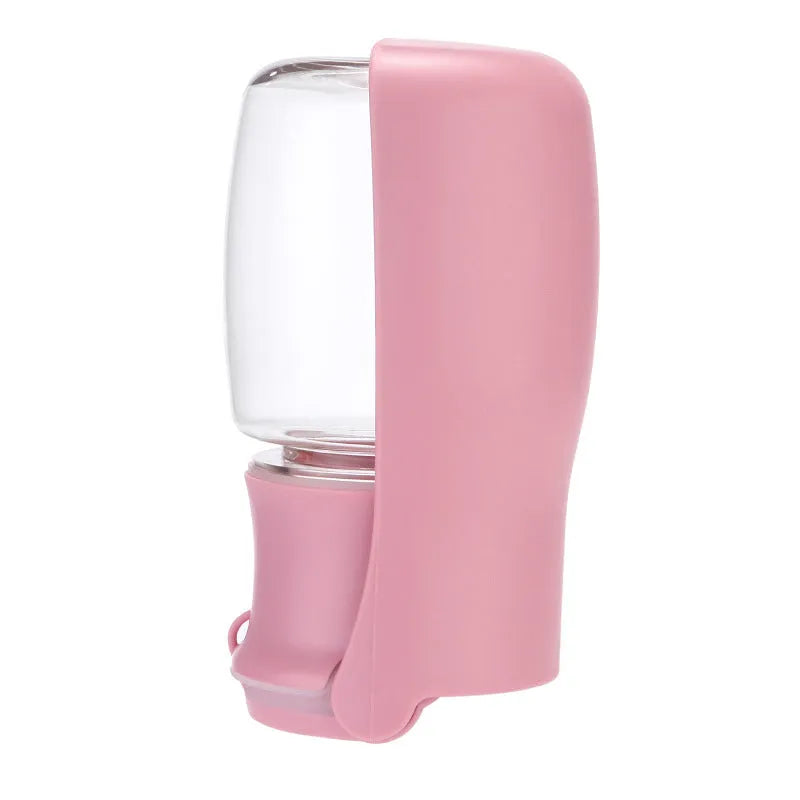 Blue foldable plastic dog water bottle and drinking bowl dispenser shown unfolded.