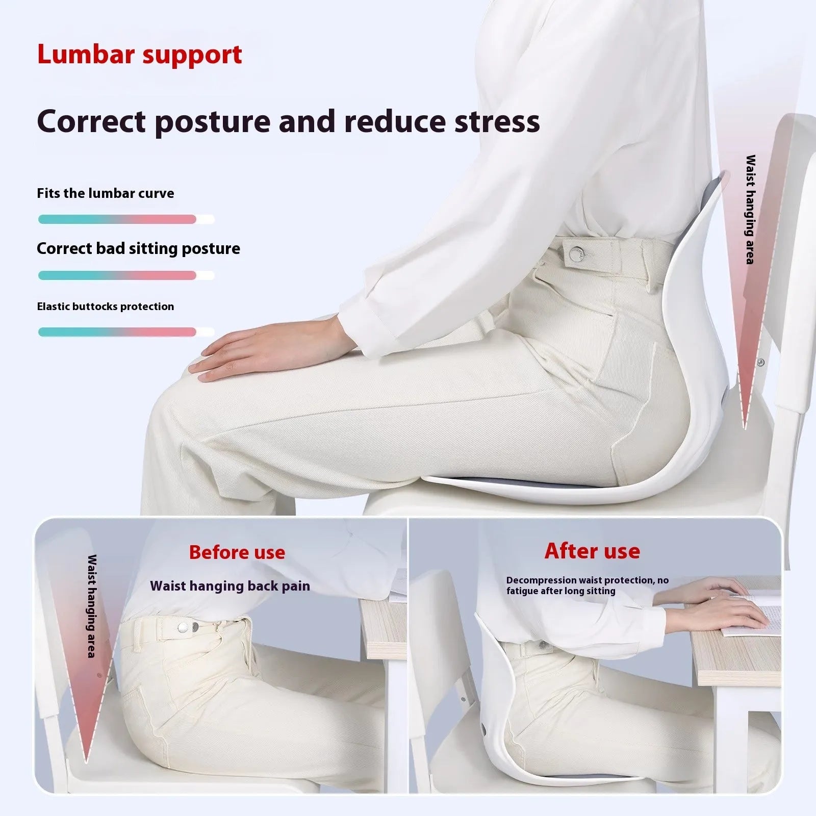 Grey lumbar support cushion for chair seating