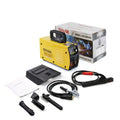Small MMA-200MIN 220V inverter DC welding machine with welding tongs, clamp, and face shield.