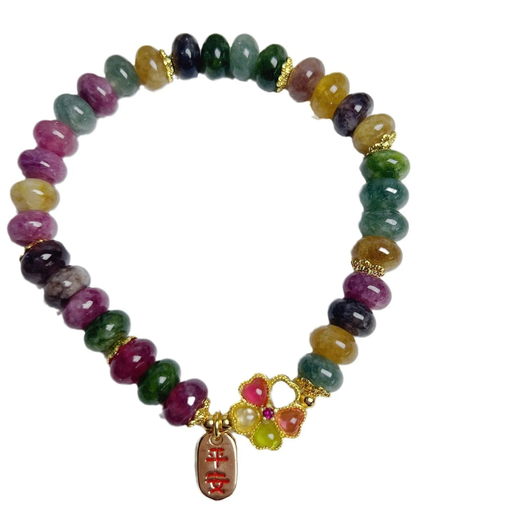 Colourful tourmaline abacus beads jade bracelet for women with artificial crystal beads and original design
