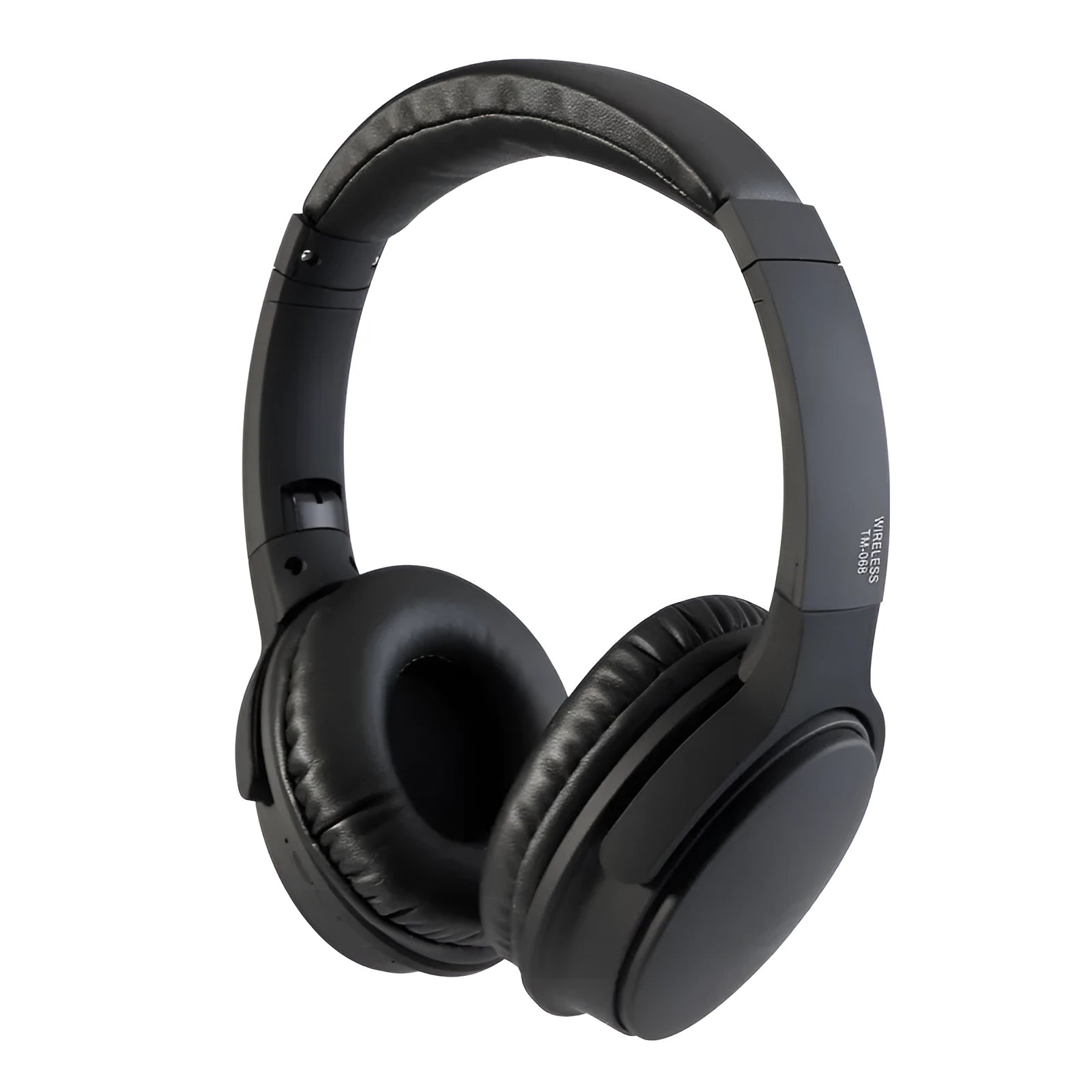 Bluetooth 5.0 wireless over-ear headset in black with padded headband and ear cushions