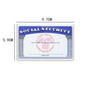 Clear PVC social security card holder measuring 9.7 by 5.9 centimetres, showing an ID card inside.