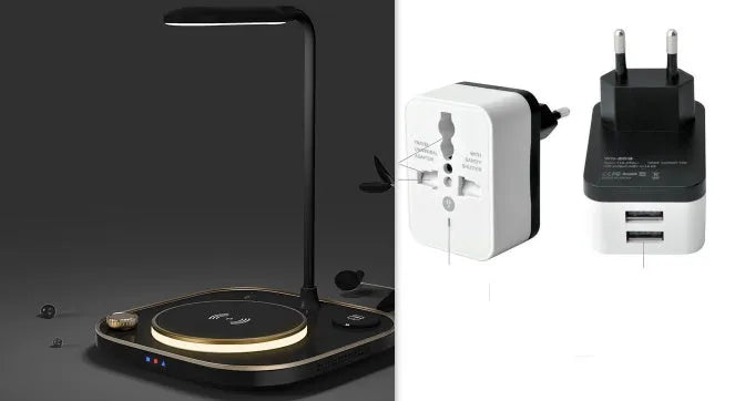 Black, green, or white 15W wireless magnetic charger with optional desk lamp and USB-C cable.