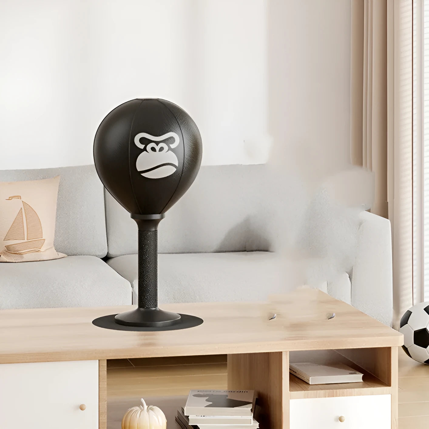 Desktop children boxing ball reaction set in black with Cool Bear design, 40CM height, PU ball