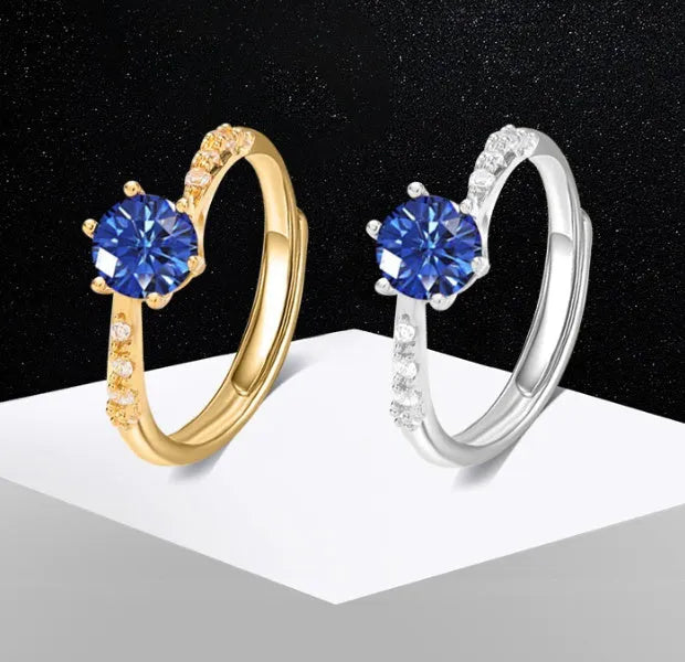 Women's adjustable open copper ring in platinum colour, geometric U-shape with round element, Korean style