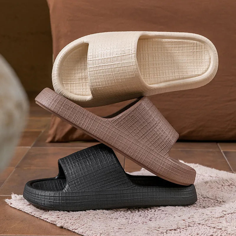 Soft EVA non-slip toe ring flip flop slippers for adults in multiple colour options on a plain background.