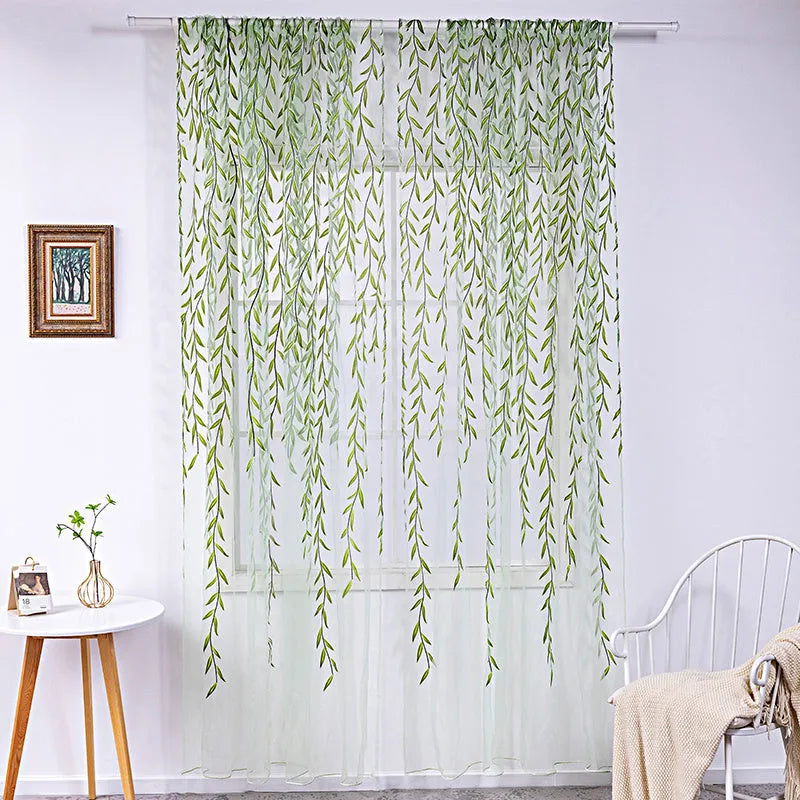 Inverted willow wicker offset printing curtain for living room balcony window screen in green colour