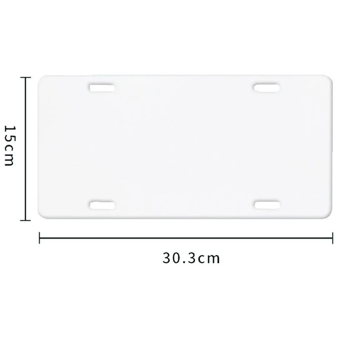 White aluminium licence plate sheet measuring 30.3 by 15 centimetres with four thickness options