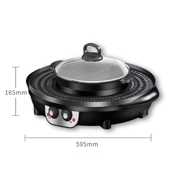 Hot pot barbecue all-in-one electric cooker with 5L capacity and barbecue plate in Reunion Roast Black finish