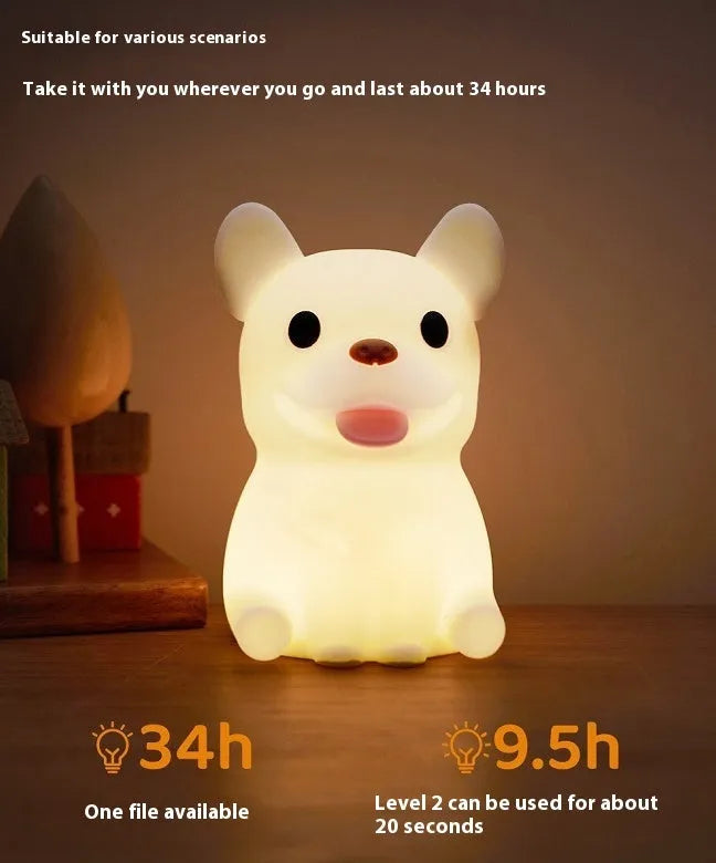 Silicone animal night light with USB charging port and touch dimming control in cartoon ox design