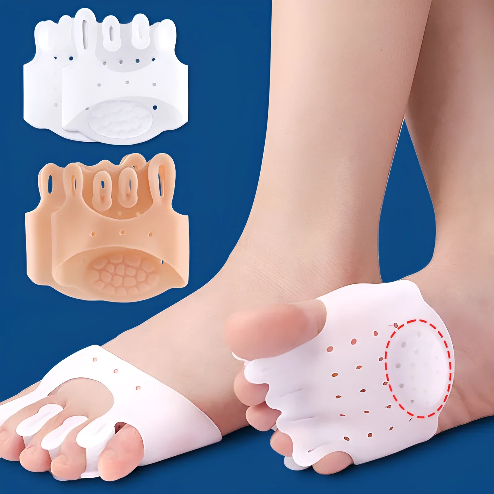 Hallux valgus split toe pad in skin colour made from SEBS material